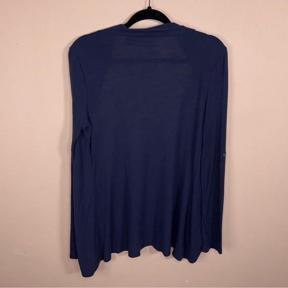 MEDIUM MUDD BLUE LIGHTWEIGHT SHRUG OPEN FRONT STRETCH LONG SLEEVE RUBBED - Picture 3 of 10